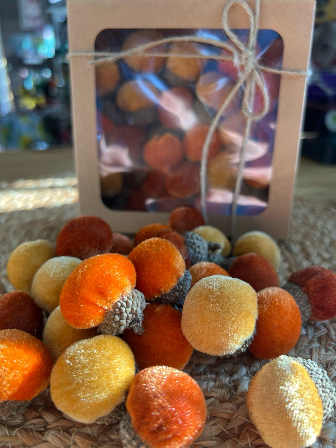 Boxed Set of 24 Rust &amp; Gold Velvet Acorns