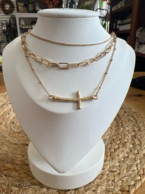 Triple Sideways Cross Necklace Set