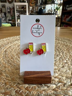 Teacher Pencil &amp; Apple Earrings