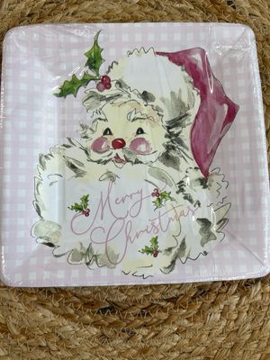 Pink Santa Square Dessert Plates
