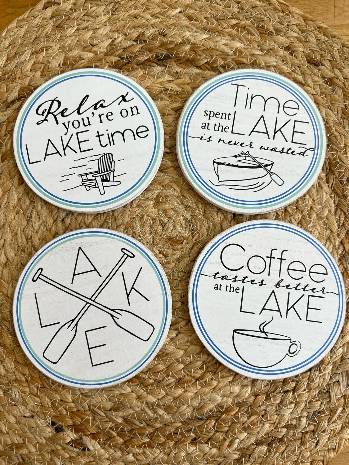 Set/4 Wood Lake House Coasters