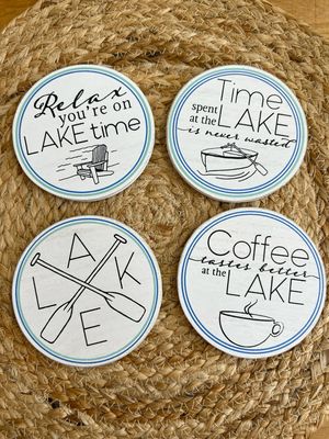 Set/4 Wood Lake House Coasters Set/4 Wood Lake House Coasters