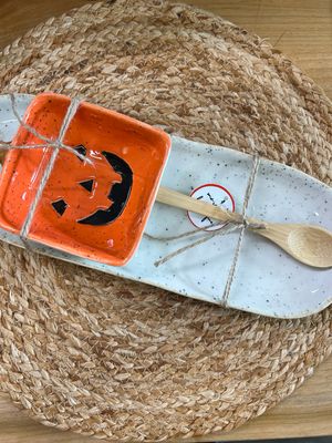 12-1/2" Stoneware Tray &amp; Pumpkin Dish