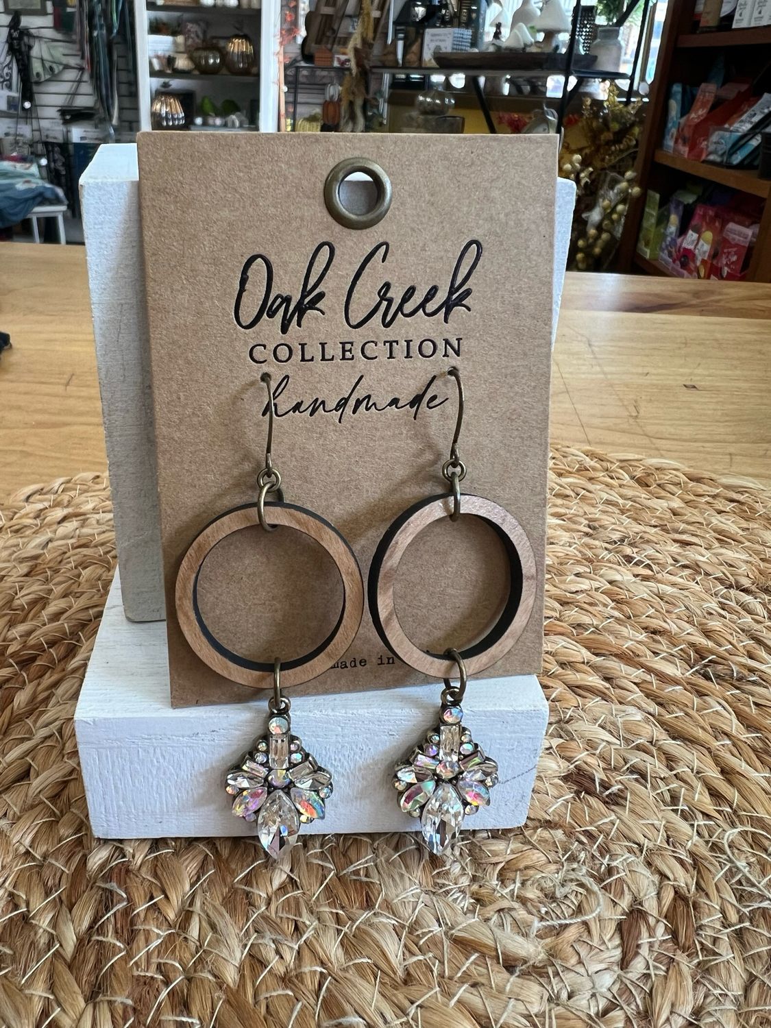 Oak Creek Handmade Earrings - Wood & Rhinestone Oak Creek Handmade Earrings - Wood & Rhinestone