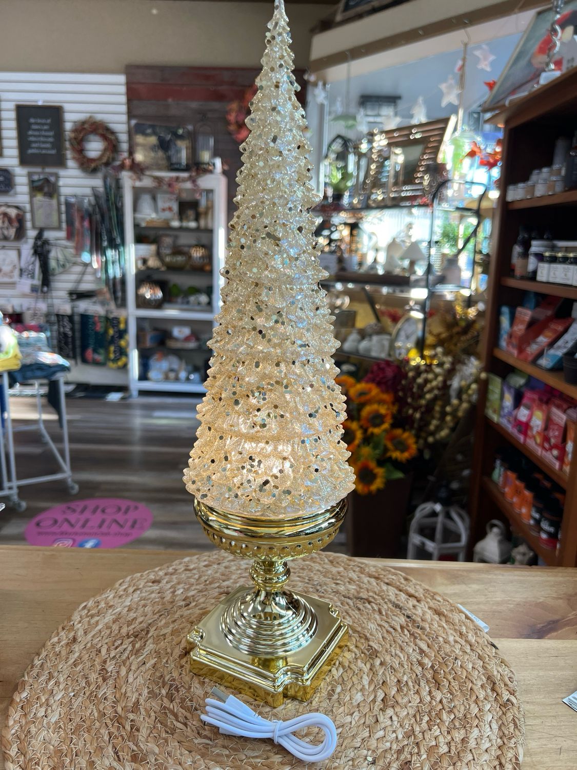 Spinning Gold Glitter Tree