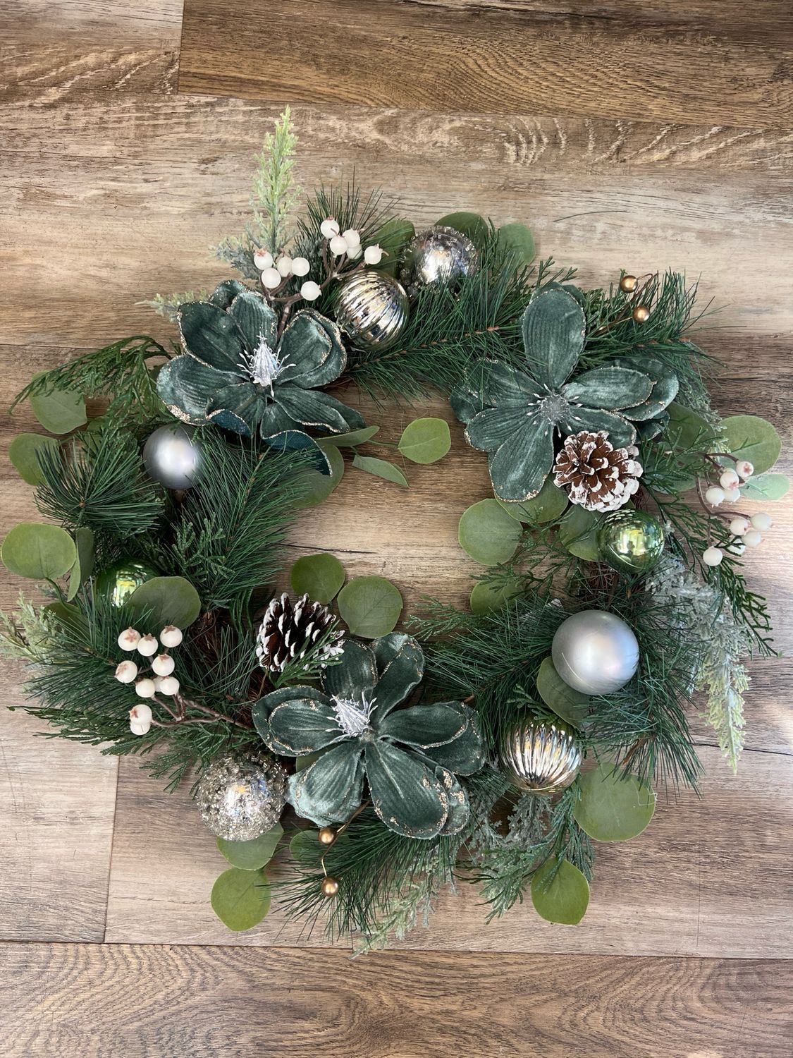 Artificial Wreath w/Ornaments &amp; Velvet Florals