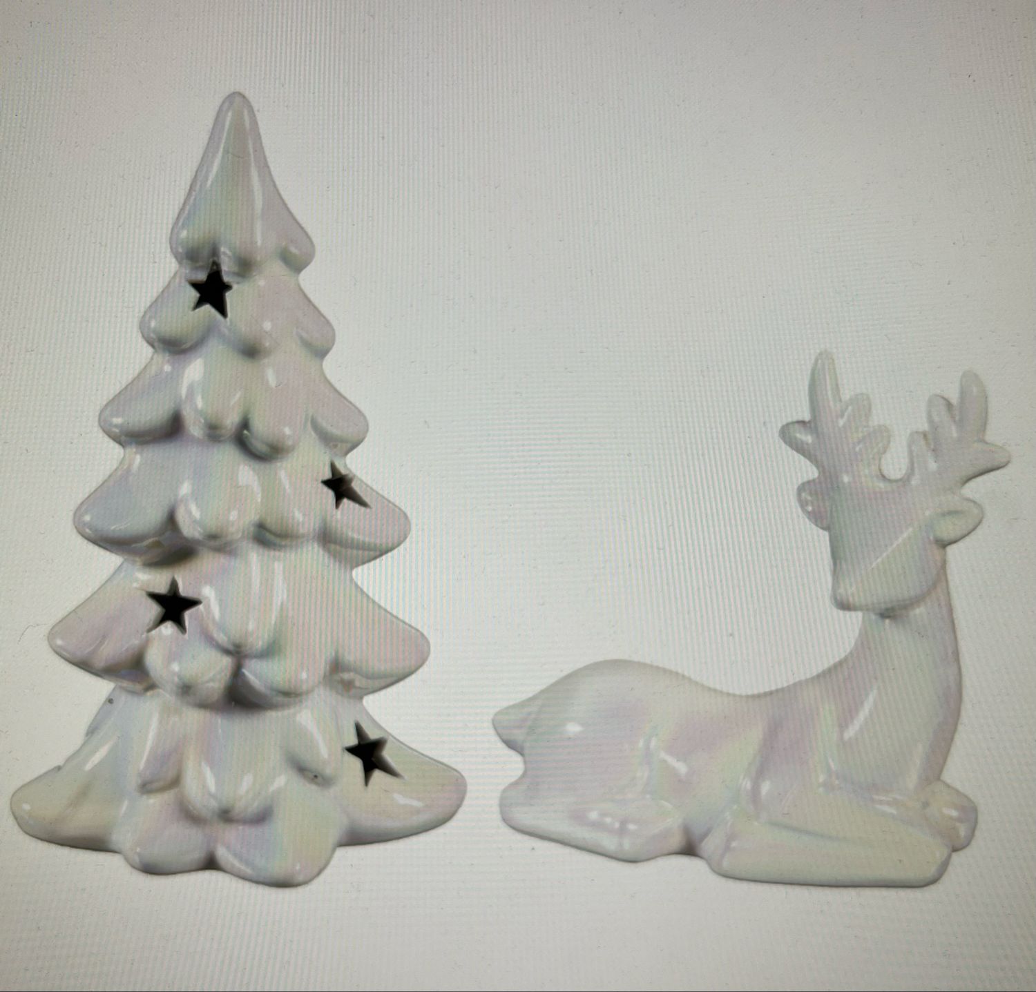 Ceramic Iridescent LED Tree & Deer Set Ceramic Iridescent LED Tree & Deer Set