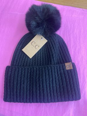 CC Black on Black Fur Pom Hat