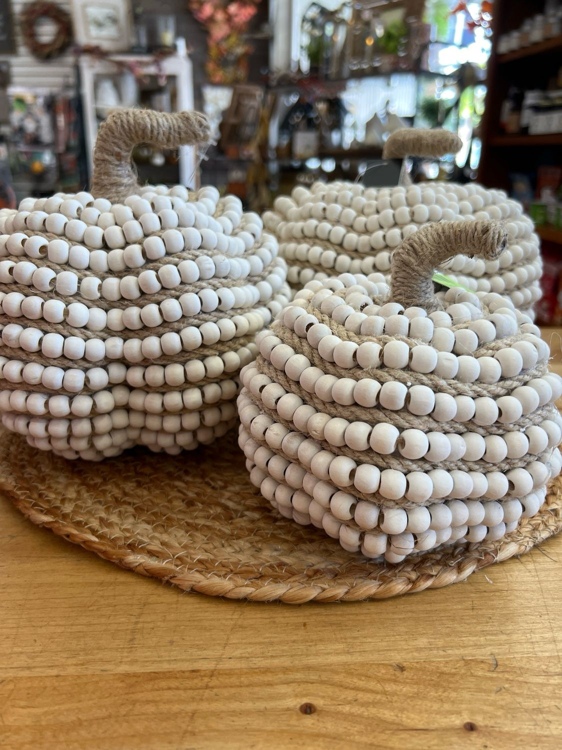 Cream Bead & Jute Pumpkins Cream Bead & Jute Pumpkins