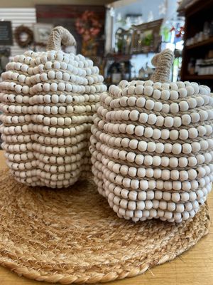 Cream Bead & Jute Tall Pumpkins Cream Bead & Jute Tall Pumpkins