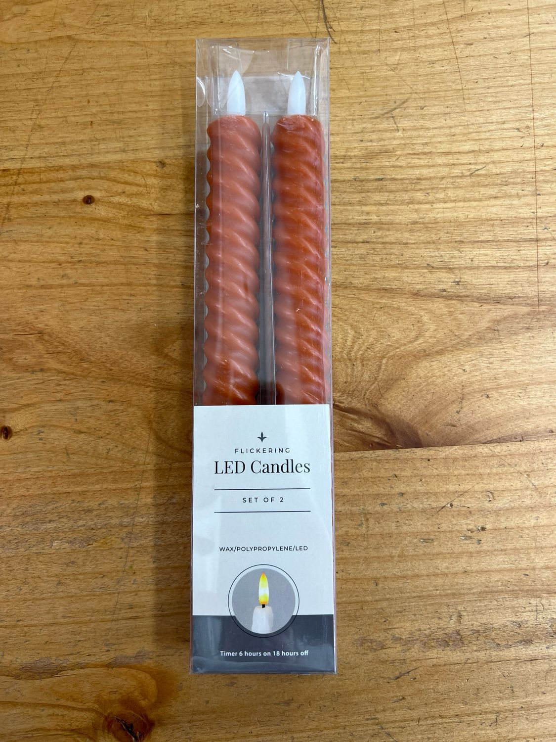 Set of 2-9-3/4" Rust Spiral Flameless Taper Candles
