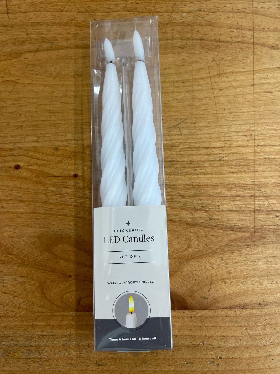Set of 2 White Spiral Flameless Taper Candles