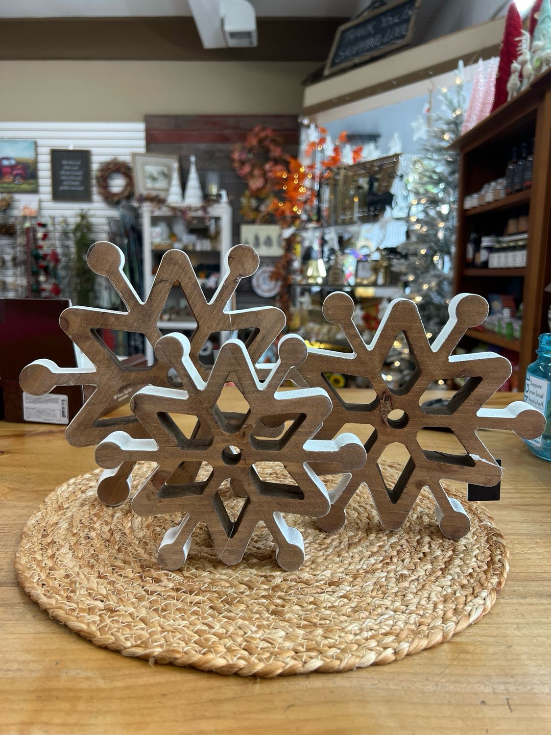 White Edge Wood Snowflakes