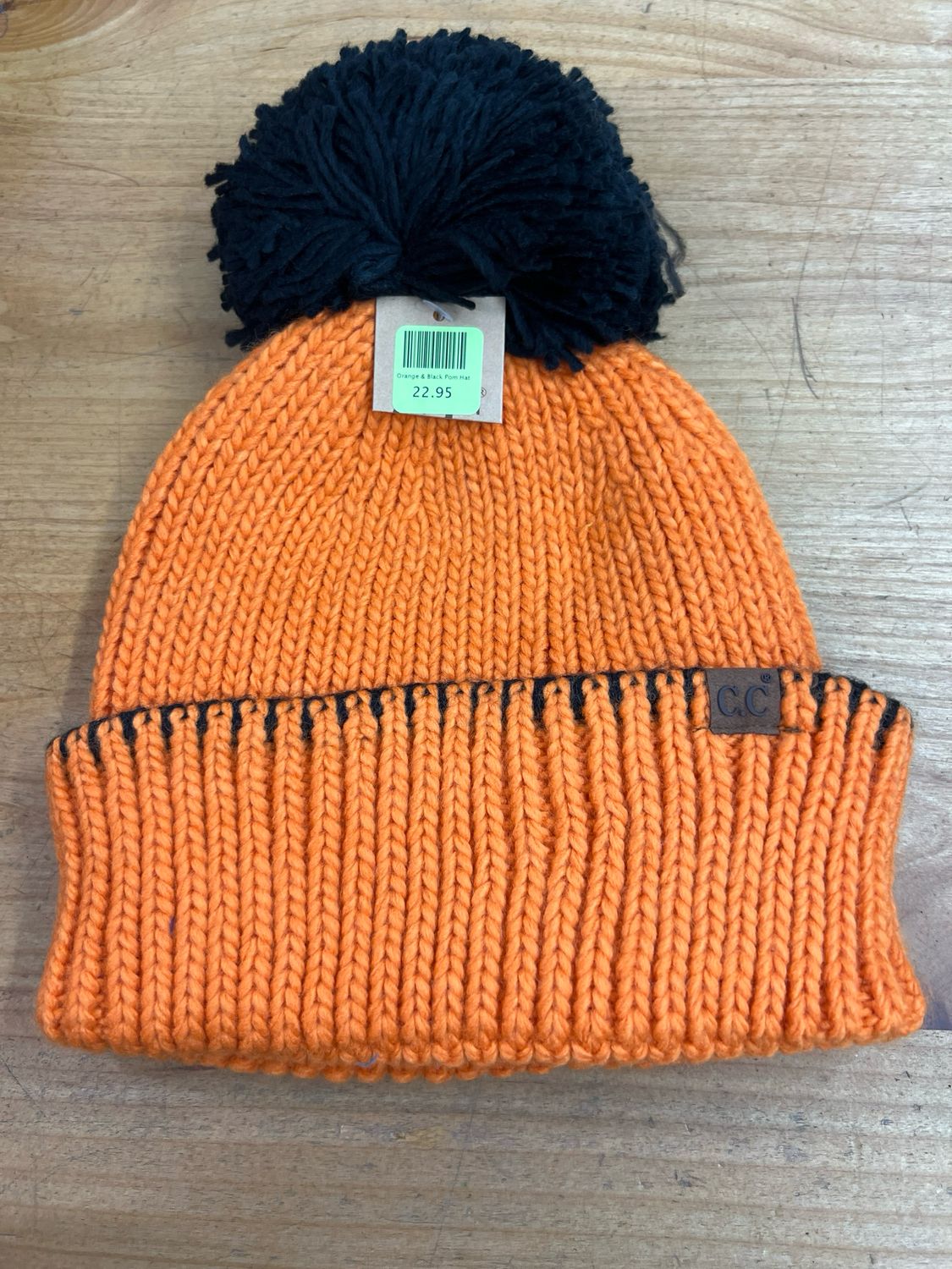 Orange &amp; Black Pom Hat