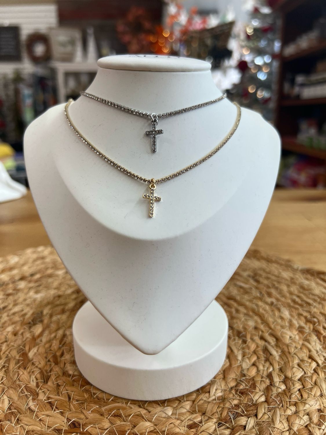 Rhinestone Chain Cross Necklace
