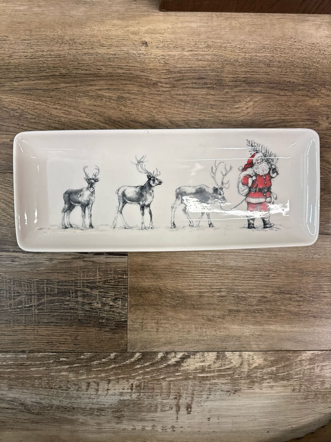 14" Ceramic Santa Leading Reindeer Platter 14" Ceramic Santa Leading Reindeer Platter