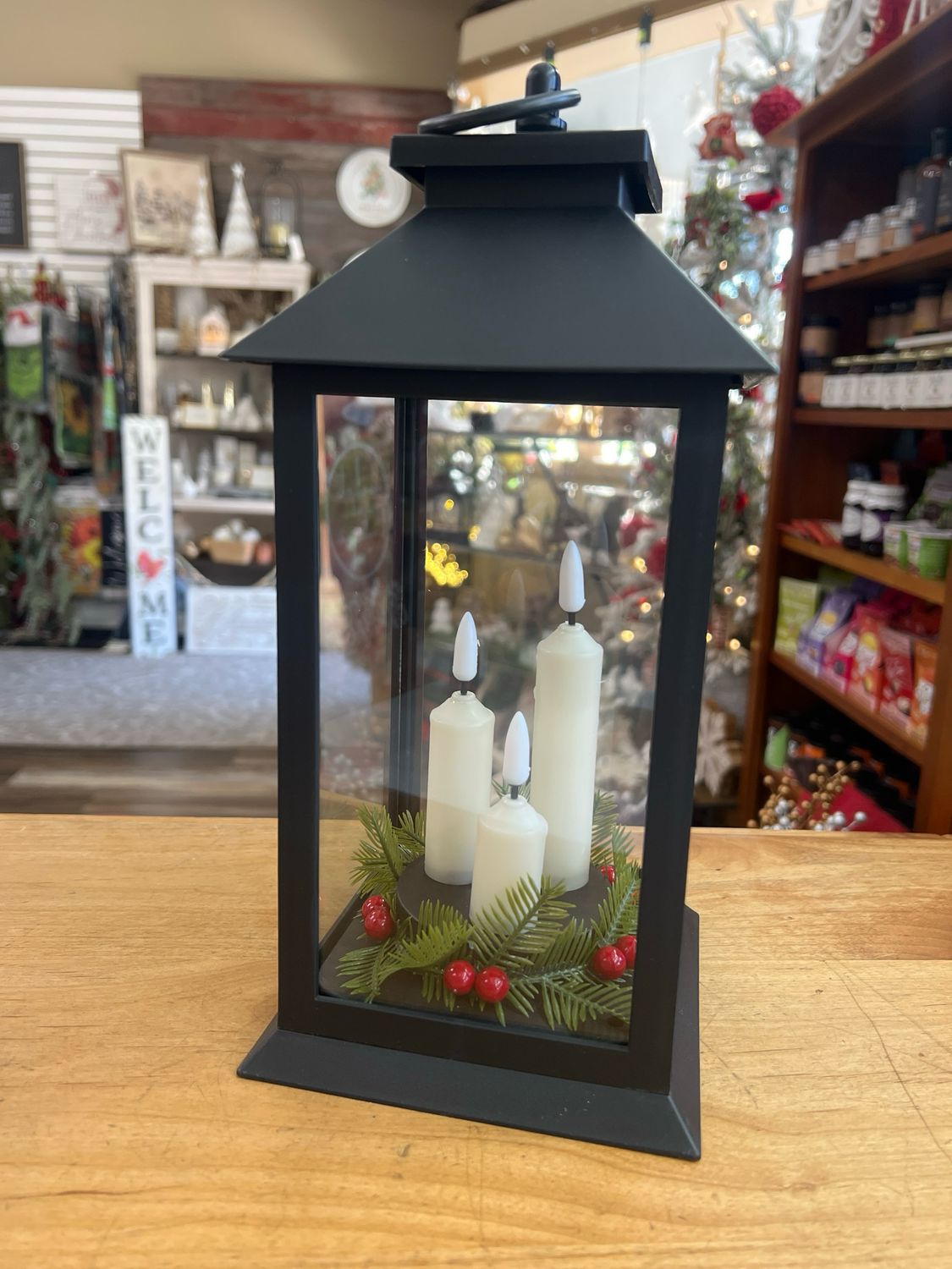 12&quot; Lantern w/LED Candles &amp; Greens