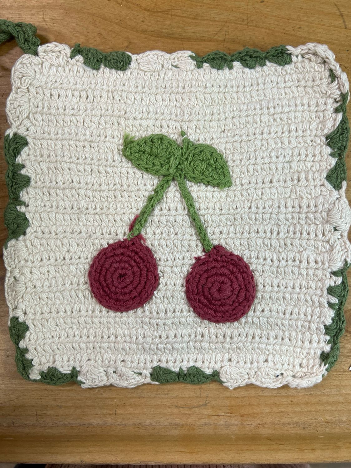 Cotton Crocheted Cherries Pot Holder