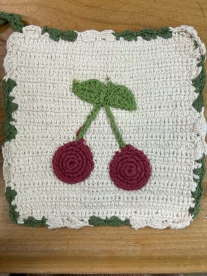 Cotton Crocheted Cherries Pot Holder