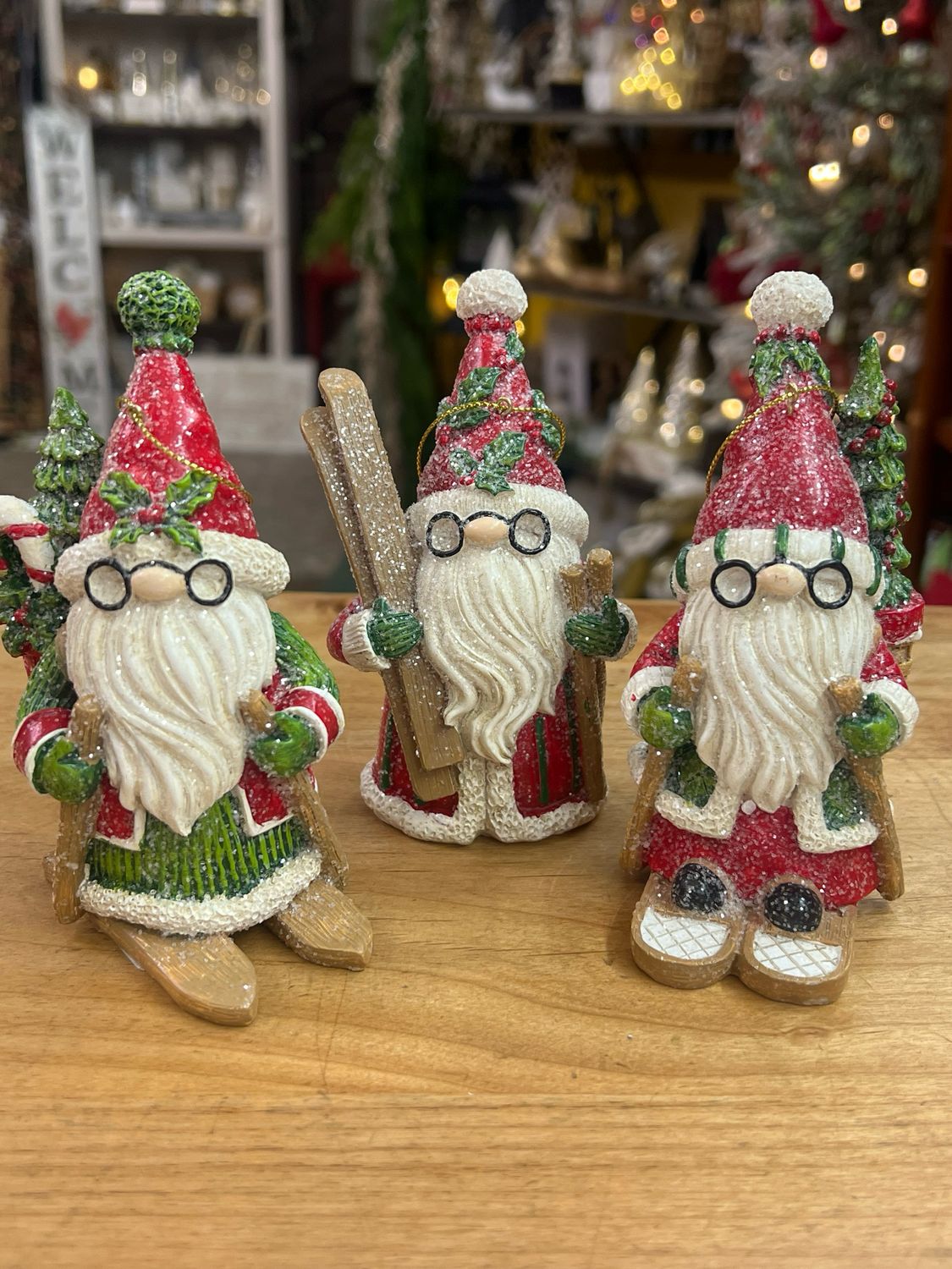 5" Holly Skiing Gnome Ornament 5" Holly Skiing Gnome Ornament