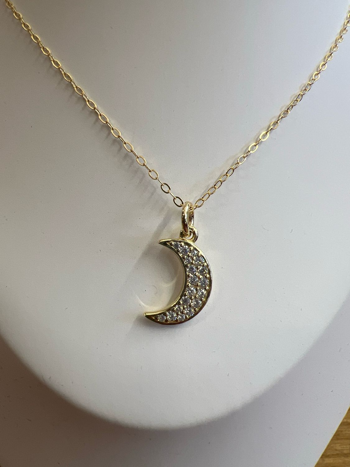 Vermeil Gold Cubic Zirconia Crescent Moon Necklace