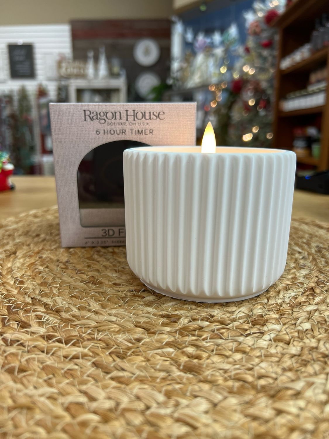 3.25" 3D Flameless Cement Ribbed Candle 3.25" 3D Flameless Cement Ribbed Candle