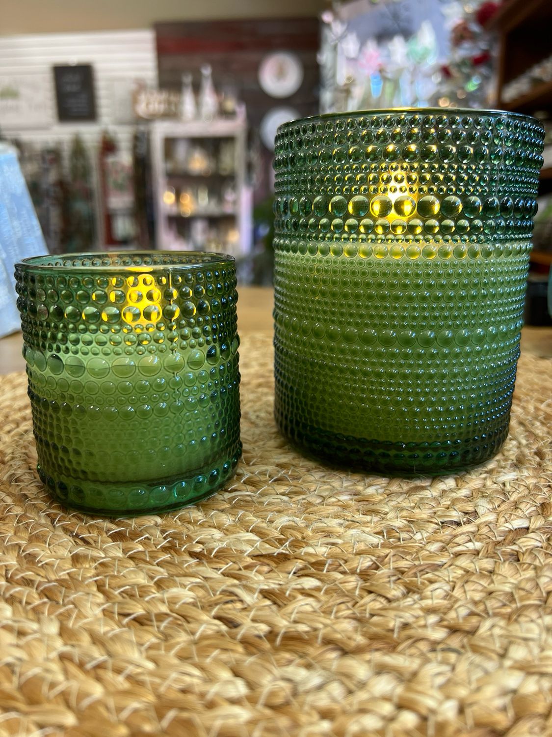 Green Hobnail Flameless Candles Green Hobnail Flameless Candles