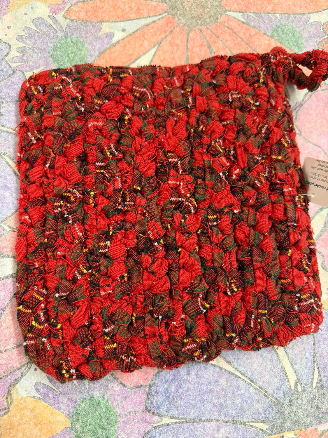 Chindi Crocheted Plaid Potholder Chindi Crocheted Plaid Potholder