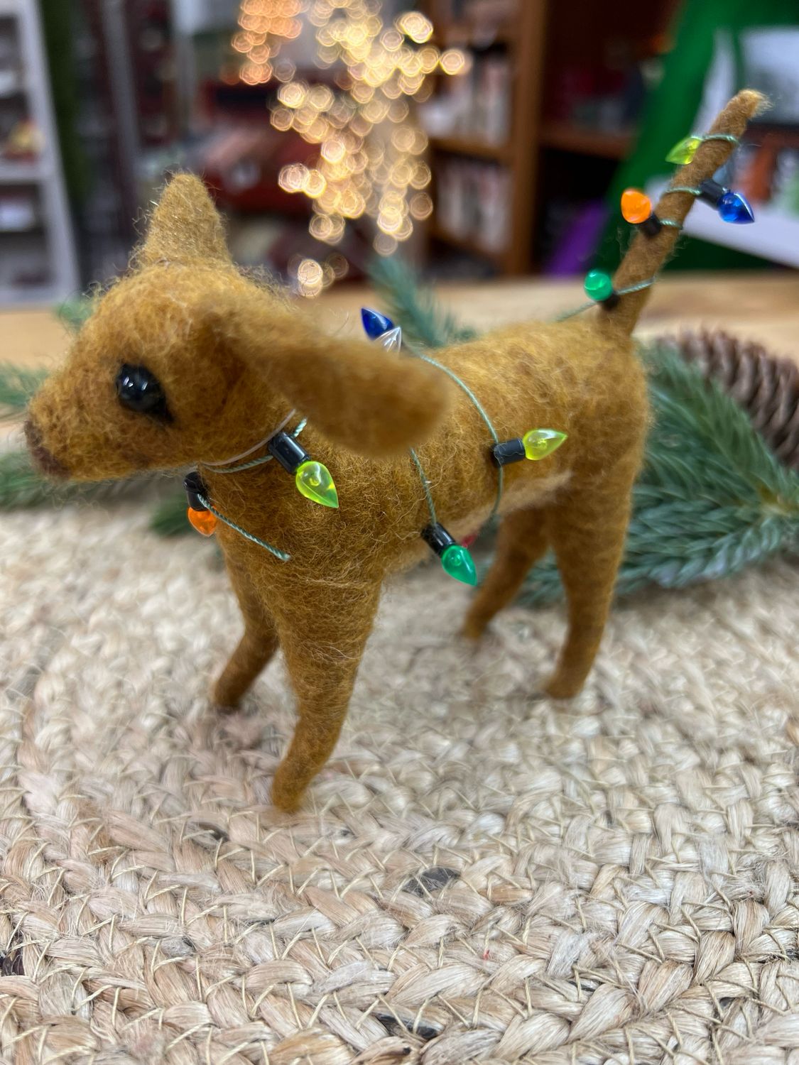6" Wool Dog w/Lights 