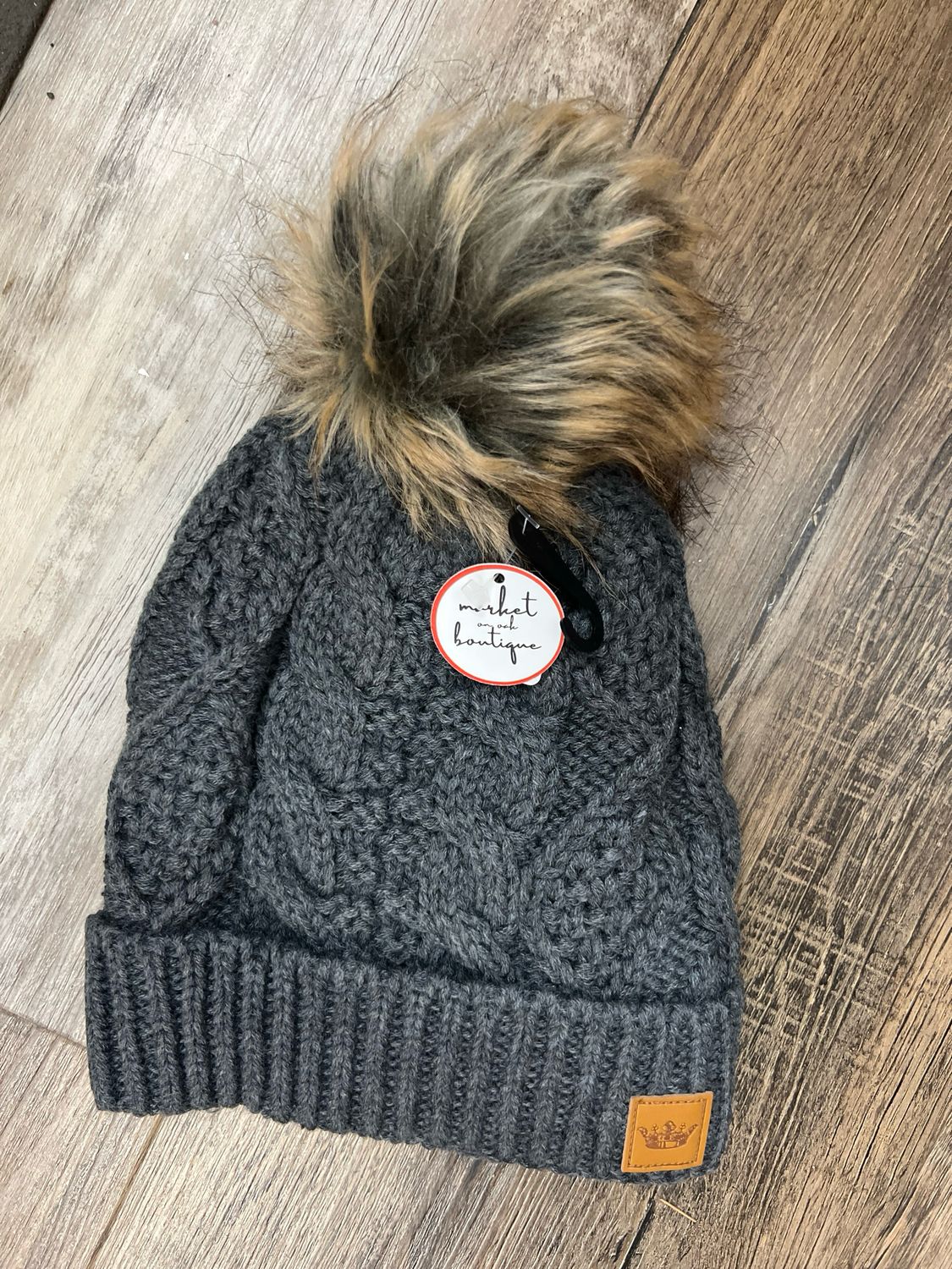 Panache Charcoal Cable Knit Pom Hat Panache Charcoal Cable Knit Pom Hat