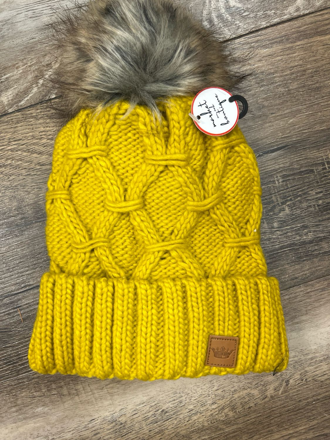Panache Mustard Diamond Knit Pom Hat