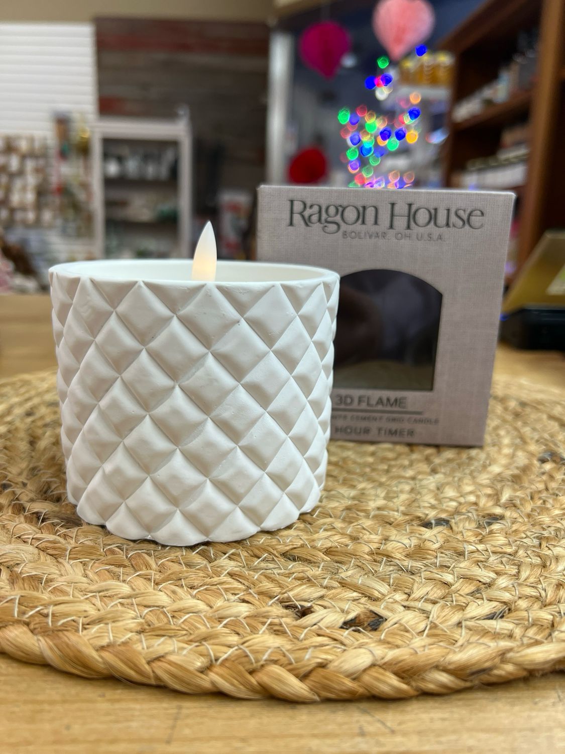 3.25" White Cement Grid Flameless Candle 3.25" White Cement Grid Flameless Candle
