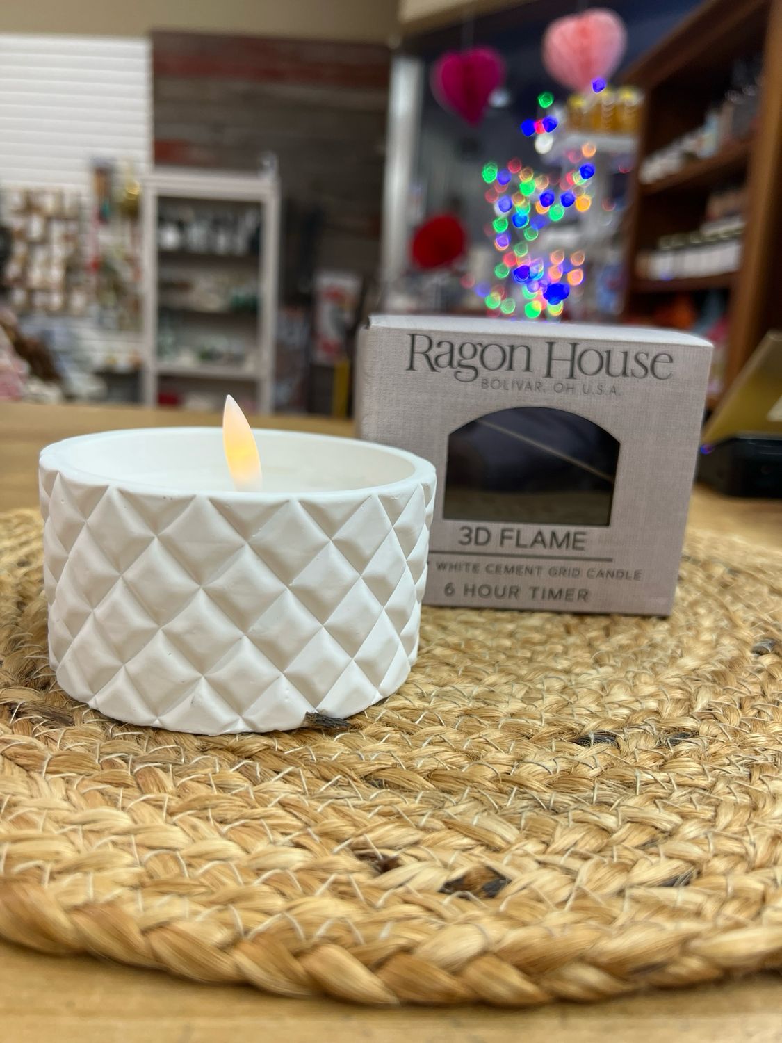 2.25" White Cement Grid Flamless Candle