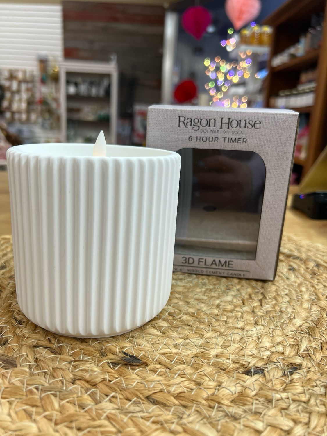 4" Cement Ribbed Flamless Candle