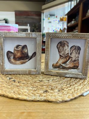 5" x 5" Wood Framed Cowboy Boots