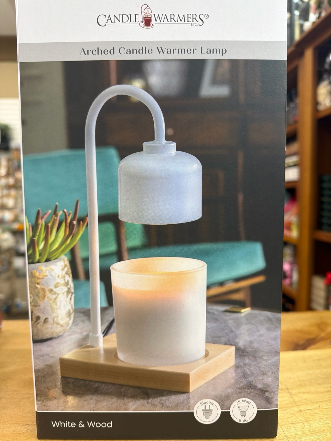 White &amp; Wood Arched Candle Warmer