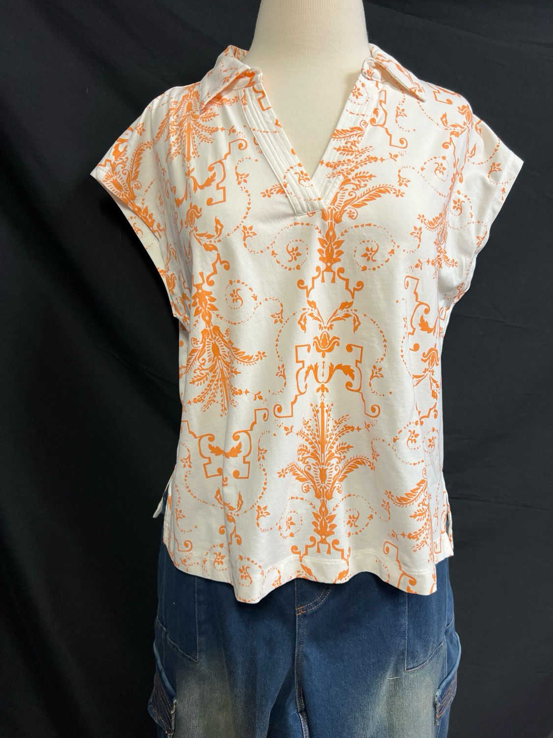 Floral Cap Sleeve Collared Top
