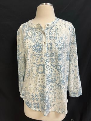 Vintage Print Pearl/Denim Top