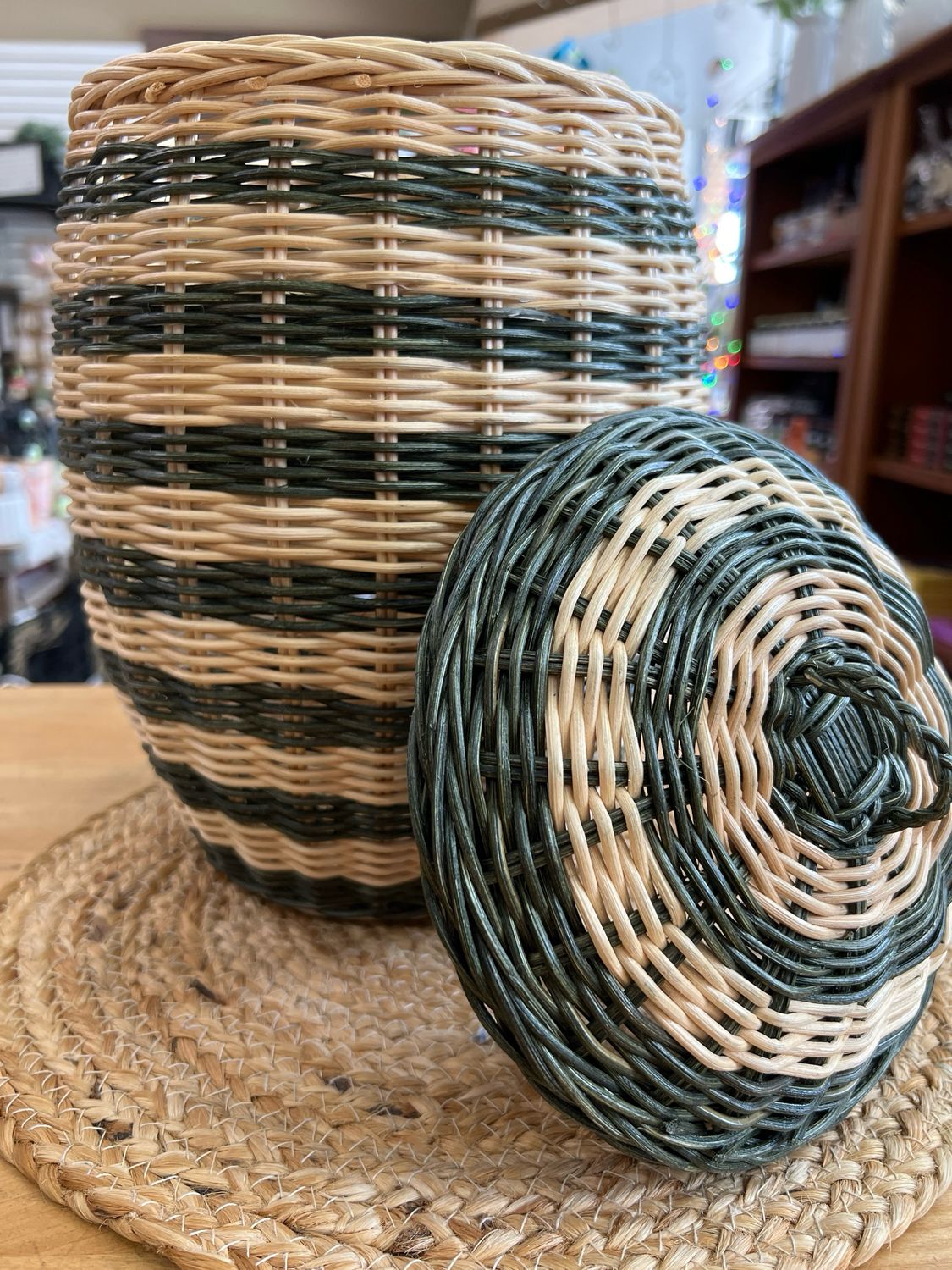 Hand Woven Striped Lidded Basket Hand Woven Striped Lidded Basket