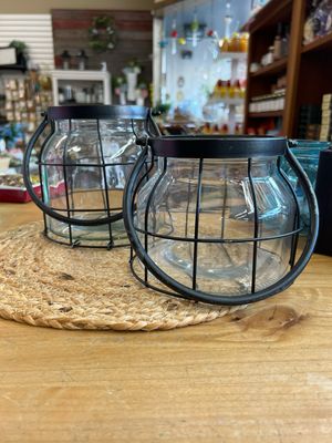 Black Metal Caged Jar Decor