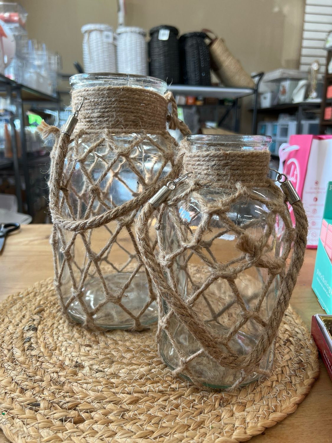 Glass Vase with Rope Net