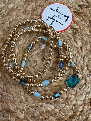 Set of 4 Metal Tone Beaded Bracelets