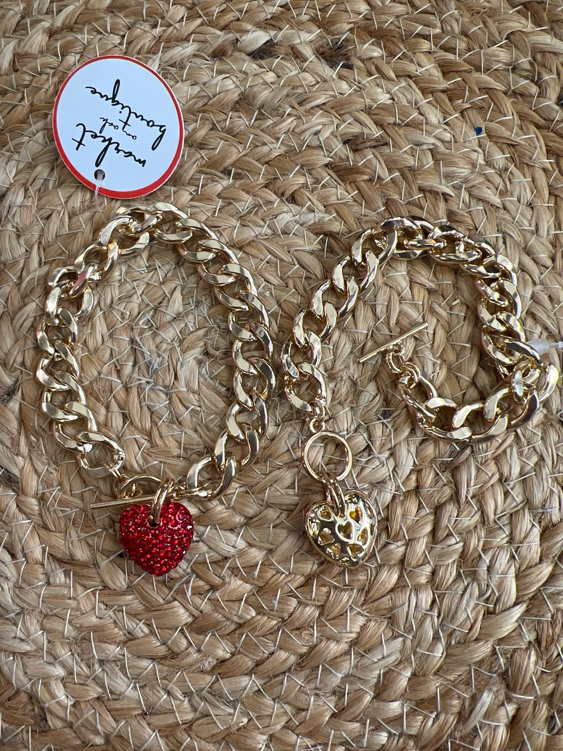Golden Chain Link Rhinestone Heart Bracelet