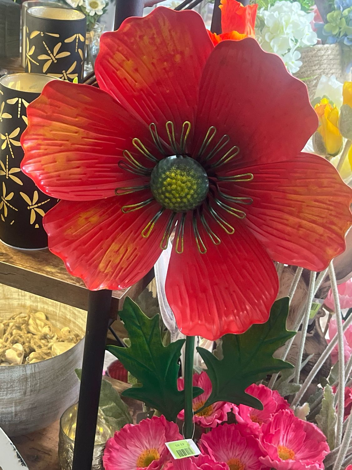 43" Poppy Floral Garden Stake