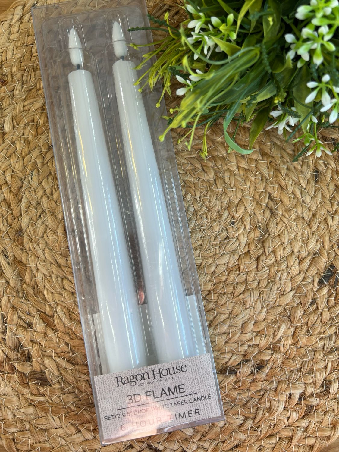 9.5" White Flameless Taper Candle Set/2 9.5" White Flameless Taper Candle Set/2