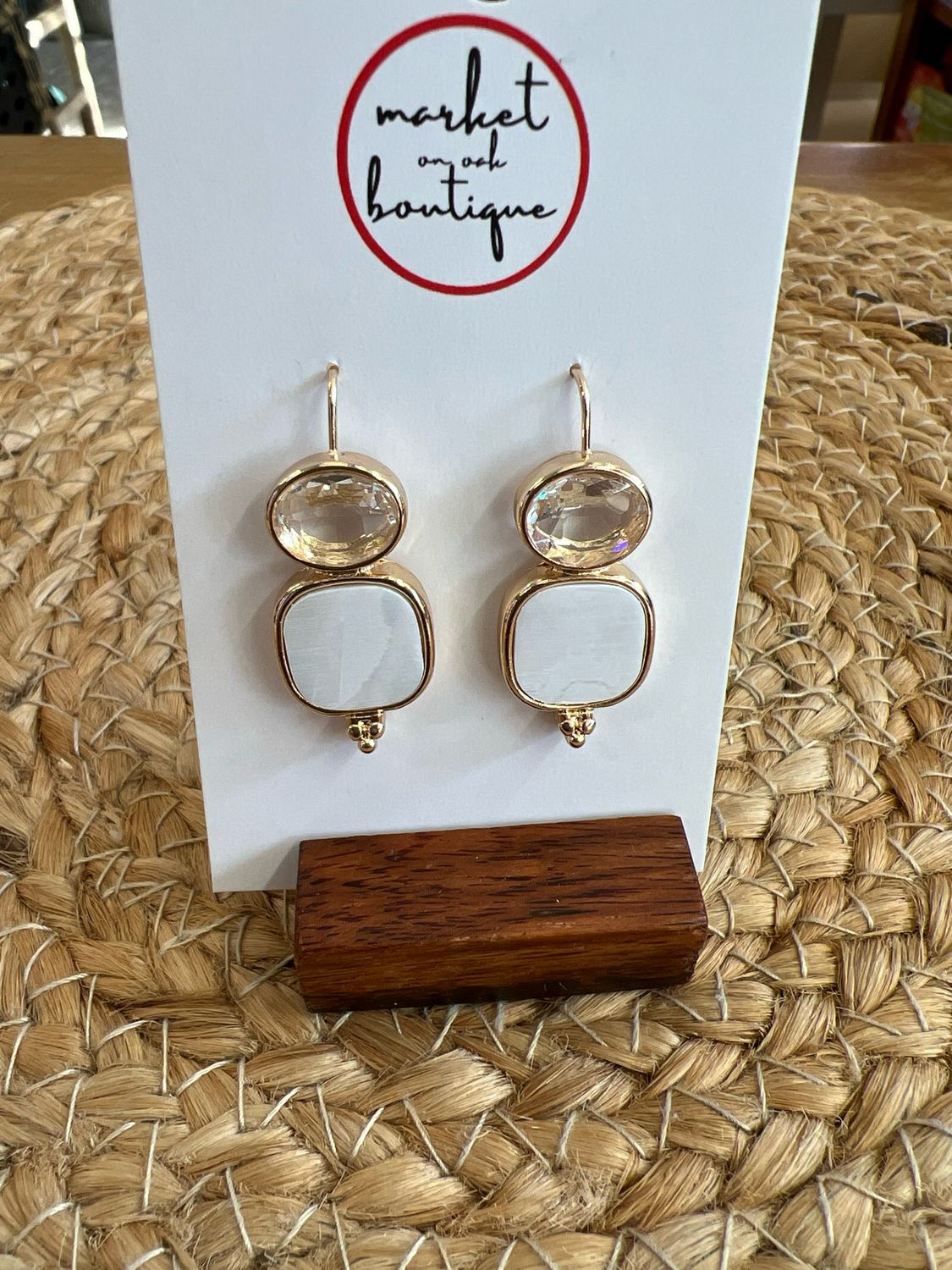 Rhinestone &amp; White Drop Earrings