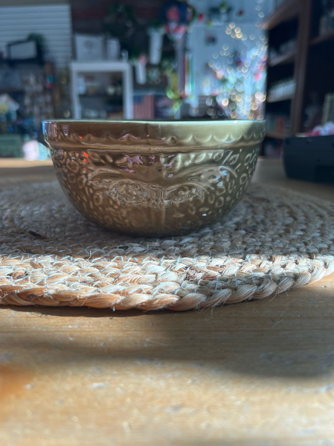 Olive Green Leaf Embossed Bowl Olive Green Leaf Embossed Bowl