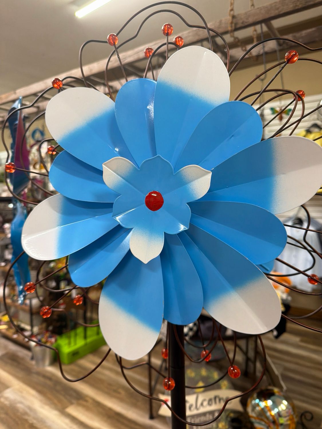 75" Blue Floral & Wire Spinner 75" Blue Floral & Wire Spinner