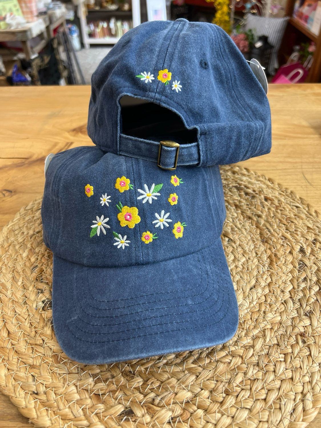Embroidered Denim Hat w/Yellow Flowers Embroidered Denim Hat w/Yellow Flowers