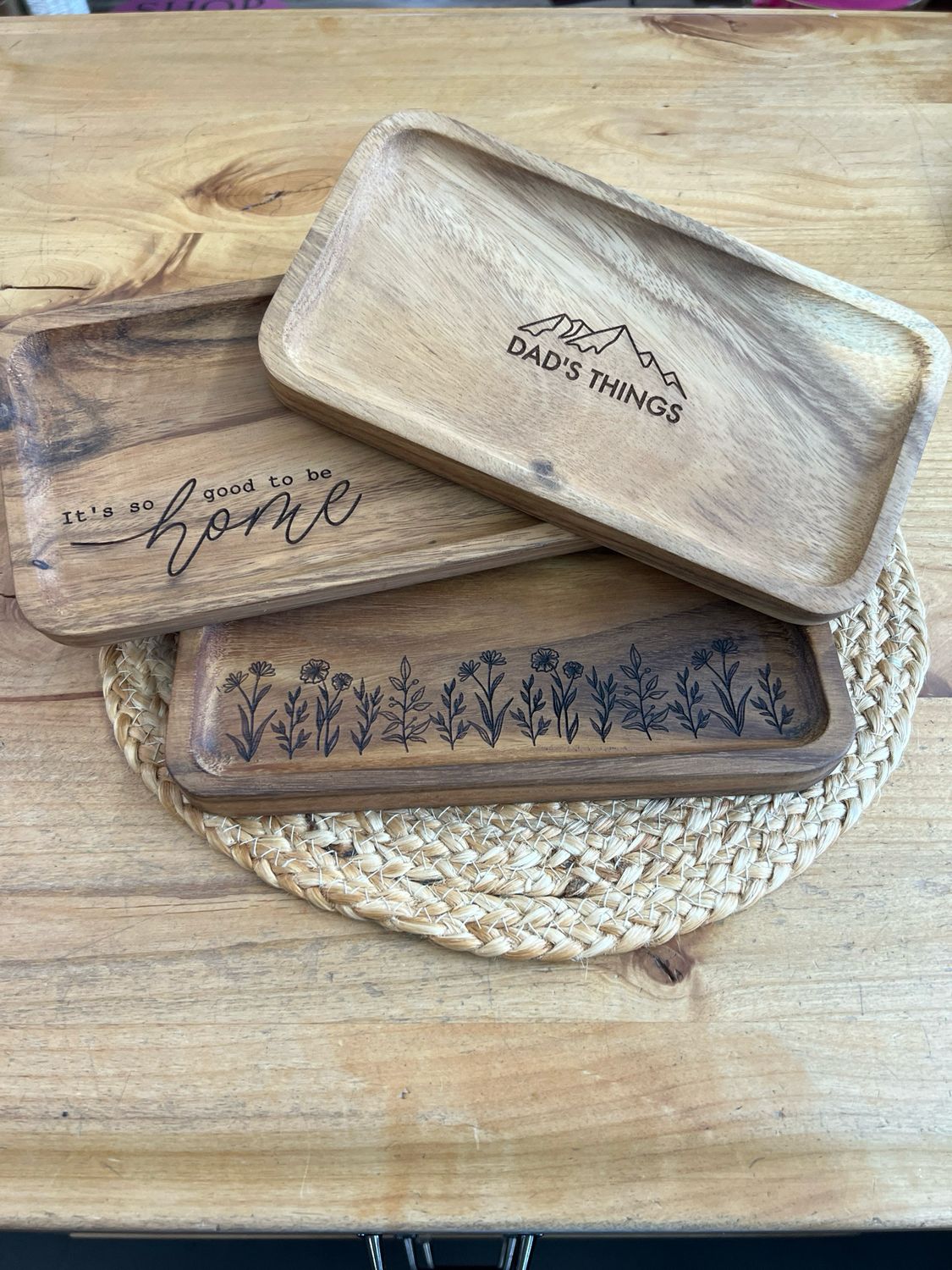Acacia Wood Engraved Tray Acacia Wood Engraved Tray
